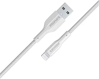 Promate USB-A to Lightning Cable, Durable 10W USB-A charge with 480 Mbps Data Transfer, and 100 cm Anti-Tangle Silicone Cord for iPhone 14, iPad, AirPods Pro, XCord-Ai white