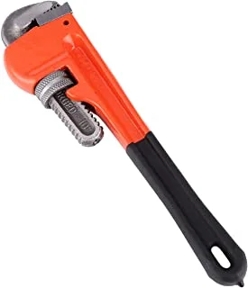 BMB Tools Heavy Duty Pipe Wrench 18 Inch| Straight Pipe Wrench with Drop Forged| Heat-Treated Cr-Mo Floating Hook Jaw and Ductile Casting Iron I-Beam Handle, Orange/Black