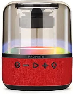 Promate LED Bluetooth Speaker,Dynamic 10W True Wireless Speaker with Long Battery Life, Aux Port,Micro SD Card Slot,USB Media Port,360 Surround Sound and Light Show for Home and Outdoor,Glitz-L-RED