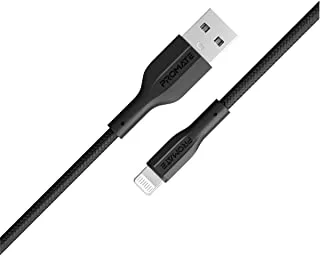 Promate 10W USB-A to Lightning Silicone Charging Cable, 100 cm Length, Black
