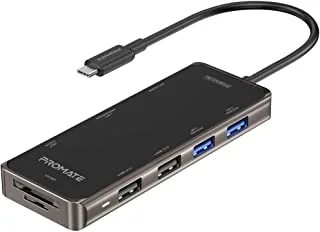 موزع USB-C من بروميت ، محول 9 في 1 USB من النوع C مع إيثرنت RJ45 بسرعة 1000 ميجابت في الثانية ، توصيل طاقة 100 وات USB-C ، 4 K HDMI ، 4 منافذ USB ، وفتحة بطاقة TF / SD لأجهزة MacBook Pro ، MacBook Air ، XPS ، Chromebook ، PrimeHub-Go