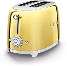 Smeg tsf01gouk, 50's retro style 2 slice toaster,6 browning levels,2 extra wide bread slots, defrost and reheat functions, removable crumb tray, gold,2 years warranty