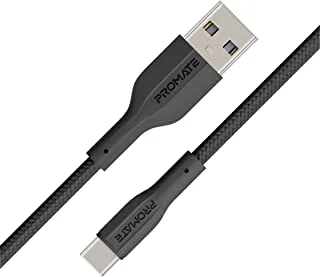 Promate 2A USB to USB-C Fast Silicone Charging Cable, 100 cm Length, Black