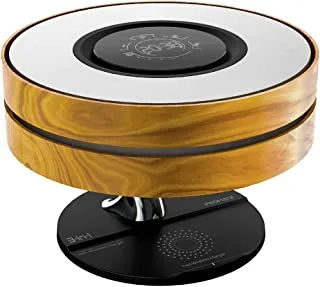 Promate Bedside Desk Lamp with Wireless Charger, Stylish Wooden Design 10W True Wireless Speaker with Digital Clock, 10W Qi Charger, Touch Sensor and Multi-Regional Plugs