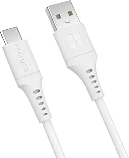 Promate 3A USB to USB-C Silicone Fast Charging Cable, 120 cm Length, White