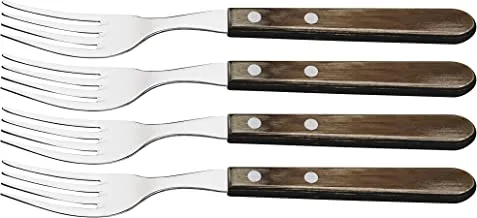 Tramontina Churrasco 4 Pieces Stainless Steel Jumbo Steak Fork Set with Treated Brown Polywood Handles