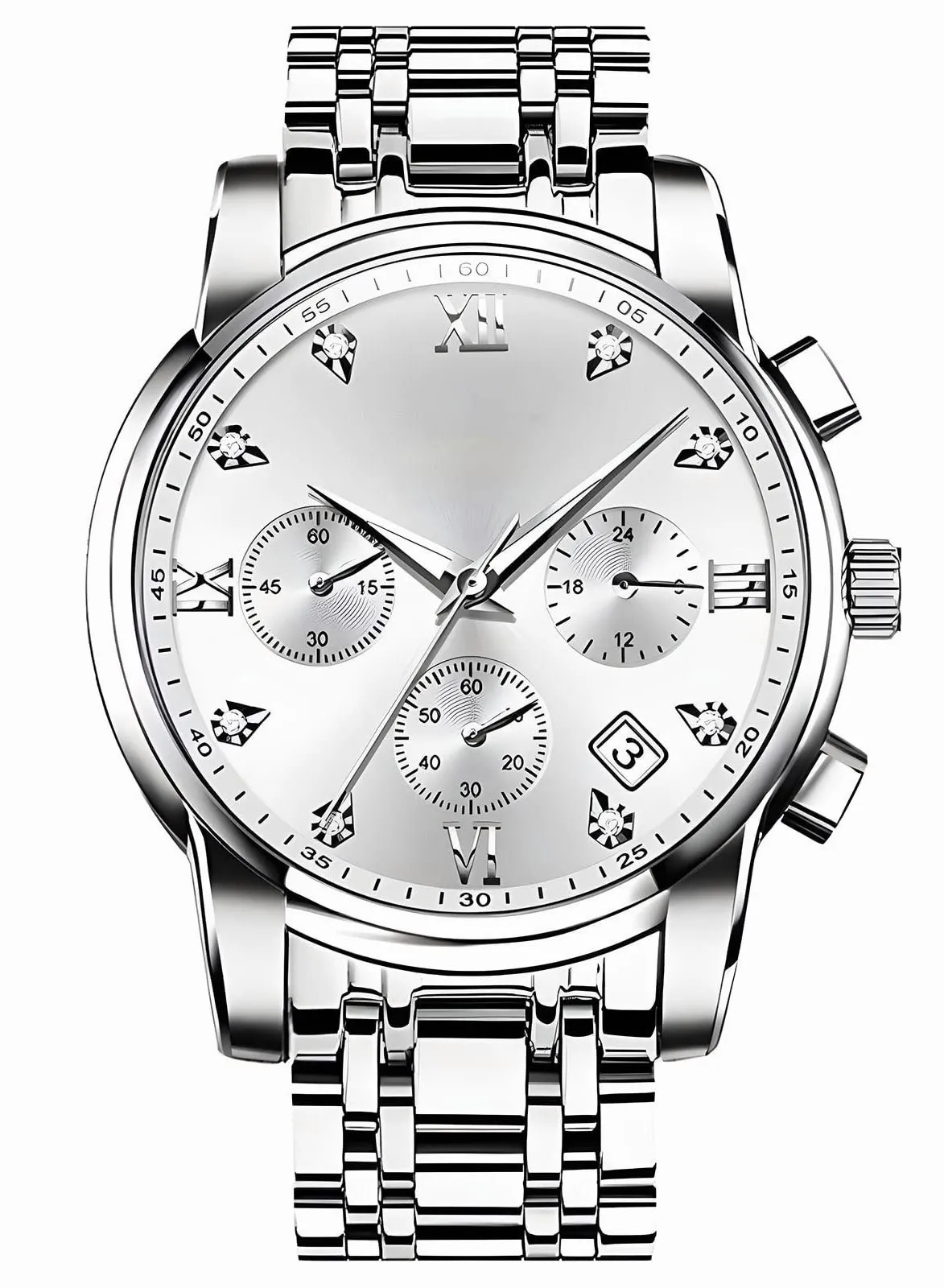 roaiss Analog Quartz Stainless Steel Chronograph Watch Waterproof Luminous Luxury Business Big Dial Men's Wrist Watch