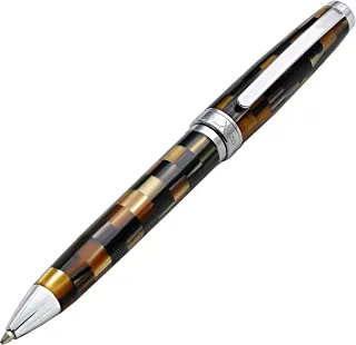 Xezo Urbanite Brass Ballpoint Pen, Medium Point. Woody Brown, Silver, and Black Acrylic Inlay with Chrome Plating. Handcrafted, Limited Edition, Serialized. No Two Alike.