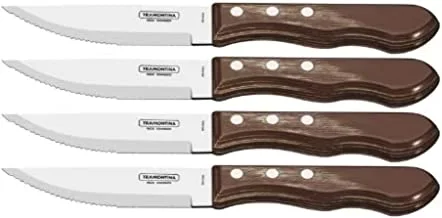 طقم سكاكين جامبو 4 قطع من ترامونتينا - سكاكين شارب احترافية من الفولاذ المقاوم للصدأ مع مقابض من الخشب الرقائقي.