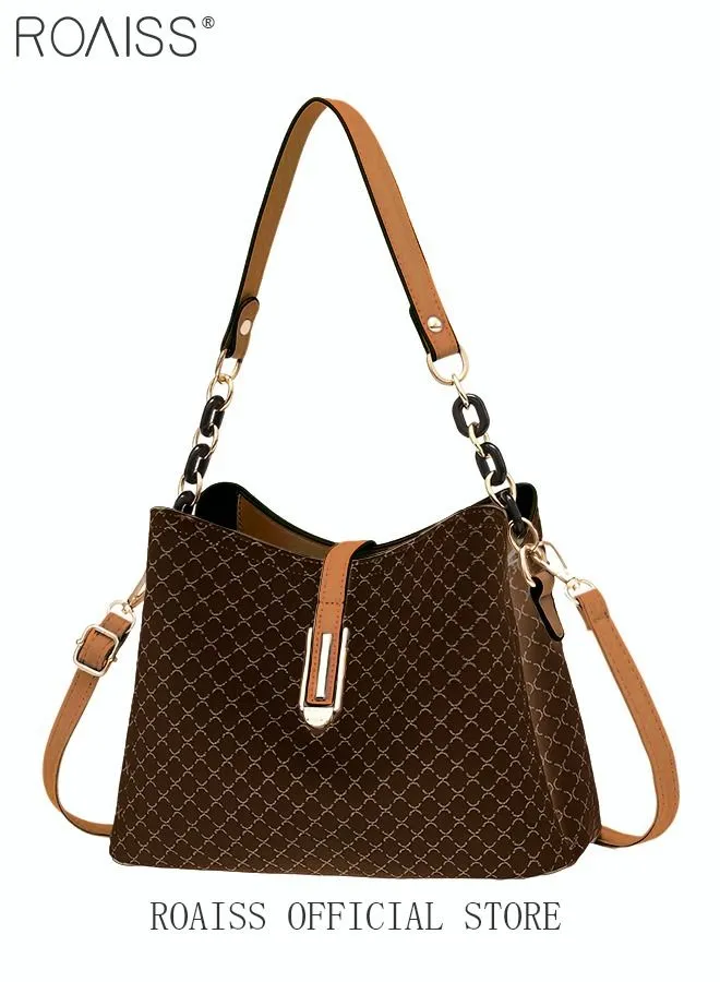 roaiss PU Leather Handbag Large Capacity Shoulder Bag for Women Coffee