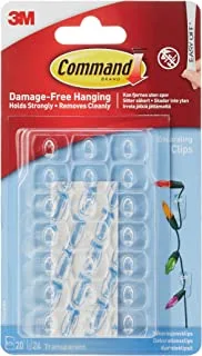Command Decorating Small Clips| Holds 180 gr. each clip | Clear color | Organize | Decoration | No Tools | Holds Strongly | Damage-Free Hanging | 20 clips + 24 strips/pack