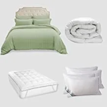 DONETELLA Hotel Style Premium Package -Includes -King Size-7 Pcs Duvet Set + Duvet Insert +Mattress Topper(200x200+8cm)+4 Pillows(1000 gram) (Sage)