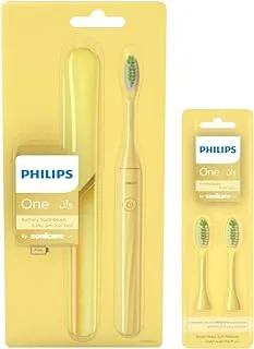 Philips One by Sonicare Battery Toothbrush, HY1100/02, 2 Piece Set with 2 Brush Heads, BH1022/02, Mango Yellow