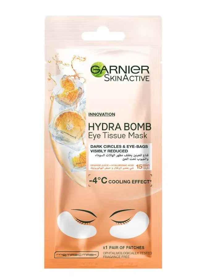 Garnier Hydra Bomb Eye Anti Dark-Circles Tissue Mask With Orange Juice and Hyaluronic Acid Clear 6grams