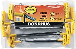 مجموعة Bondhus 13138 من 10 مفكات ومقابض Hex T ، مقاس 3 / 32-3 / 8-inch ، متعدد الألوان ، مقاس واحد