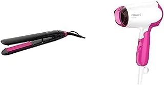 Philips Straightcare Essential Thermoprotect Straightener, Bhs375/03 with Philips Drycare Essential Travel Hair Dryer, Bhd003/03