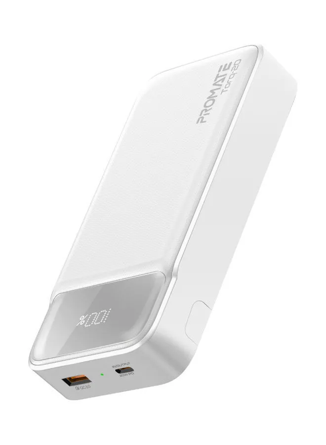 PROMATE 20000mAh Power Bank 20W USB-C PD Port and QC 3.0.White White