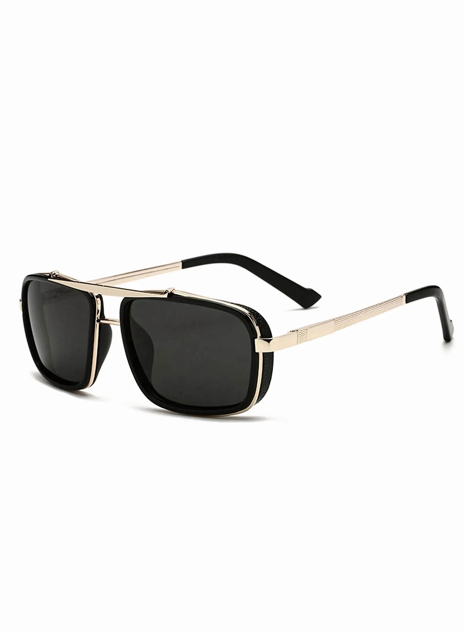 roaiss Men's Rectangular Sunglasses Polarized Lenses UV400 Protection Aluminum Magnesium Alloy Arms with Glasses Case for Shopping Driving Riding Trekking (Golden Black)