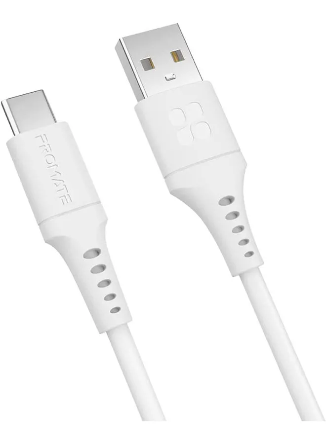 PROMATE Ultra-Fast USB-A to USB-C Soft Silicone Cable 1.2M White