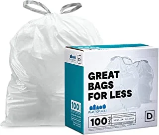 Plasticplace Custom Fit Trash Bags, Compatible with simplehuman Code D White Drawstring Garbage Liners 5.3 Gallon / 20 Liter, 15.75