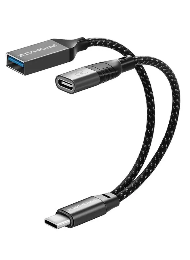 PROMATE 45W USB-C OTG Media Adapter 16CM Black