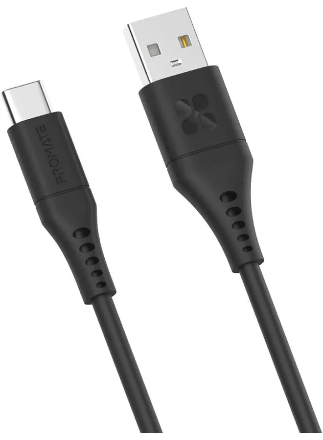 PROMATE Ultra-Fast USB-A to USB-C Soft Silicone Cable 2M Black