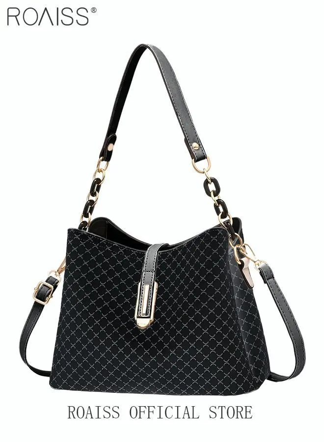 roaiss PU Leather Handbag Large Capacity Shoulder Bag for Women Black