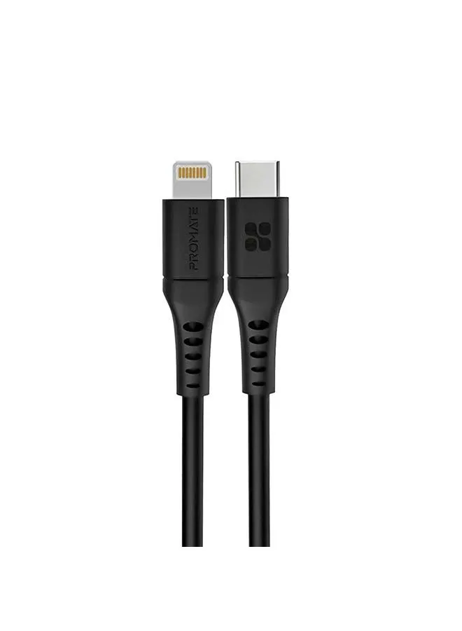 PROMATE 20W Power Delivery Fast Charging Lightning Cable 1.2M Black