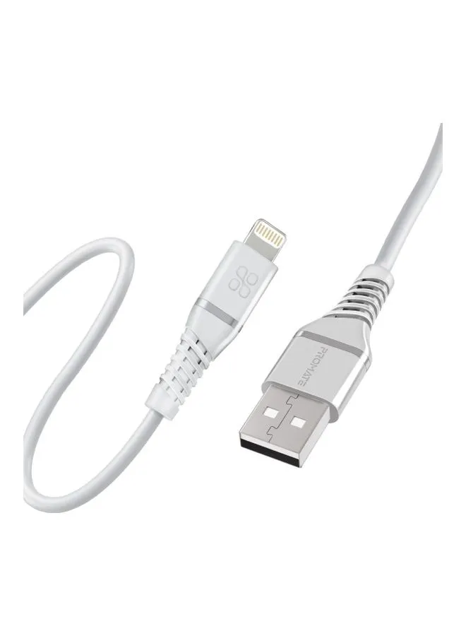 PROMATE iPhone 15 Cable, High Tensile Strength Data Sync & Charge Cable with Lightning Connector 1.2M White White
