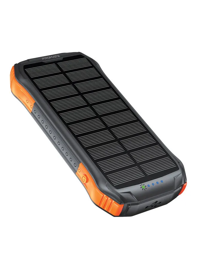 PROMATE 10000 mAh Solar Power Bank, Portable Battery Charger With Ip65 Water Resistant, 10W Qi Charger, 20W Usb-C Power Delivery, Qc 3.0 Port, 5V/2A Usb Port And 300Lm Led Light Solartank-10Pdqi Black