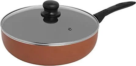 Trust Pro Non Stick Fry Pan with Glass Lid & 2 Layered Aluminium Coating, 26 cm, Brown