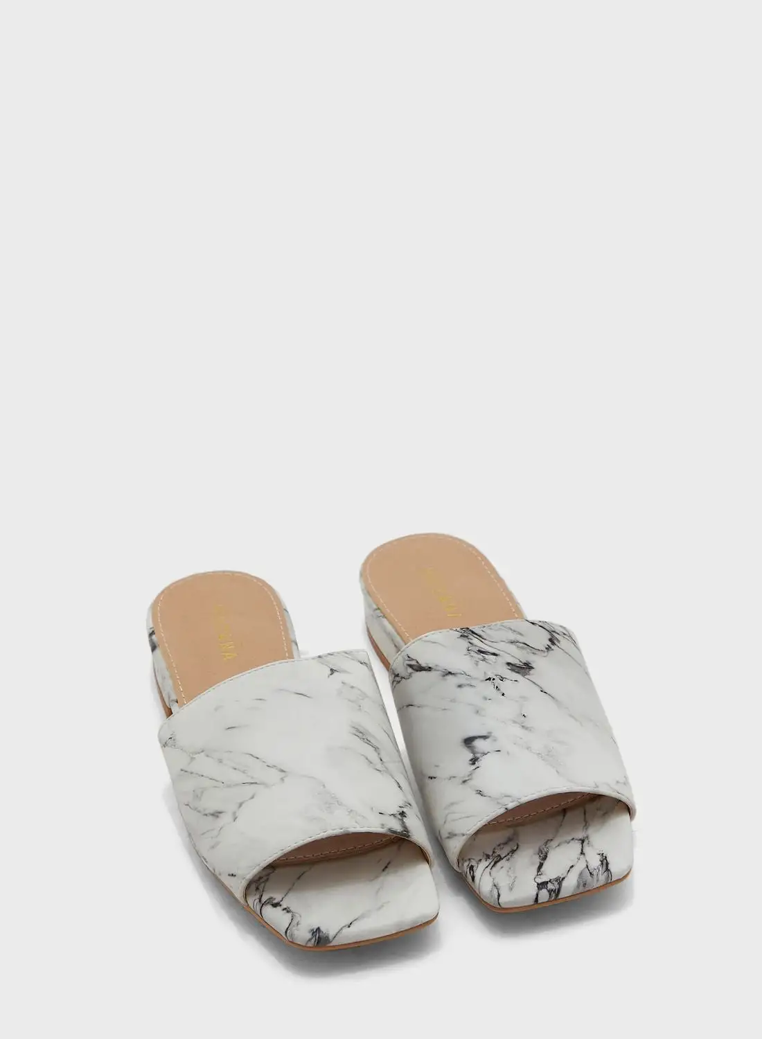 Khizana Square Toe Marble Print Mule Sandal