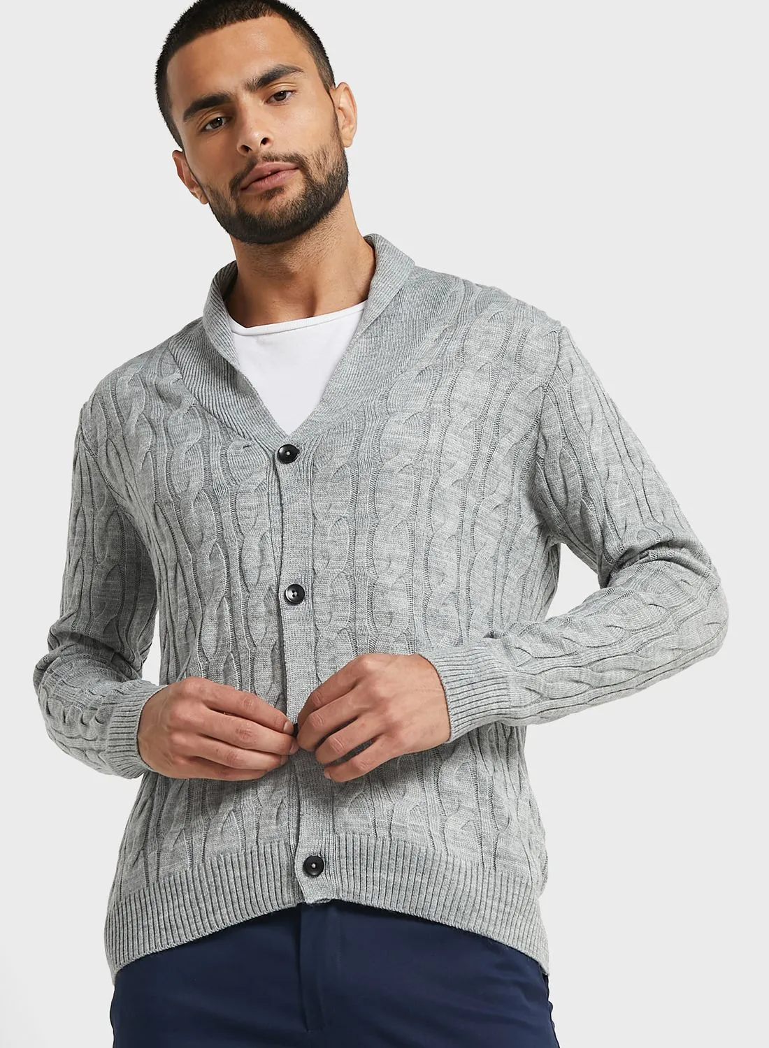 Robert Wood Cable Knit Button Cardigan