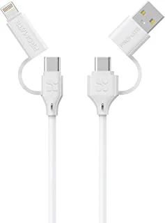 Promate 4-In-1 60W USB-C Power Delivery Charging Cable with USB-A Cable and 20W Lightning Cable, 120 cm Length, White