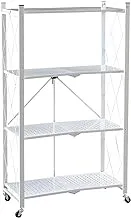 4 Tier Foldable Storage Shelf with Wheels Standing Shelf Units Metal Shelves for Storage 70 * 34 * 125 cm White TAKAKO