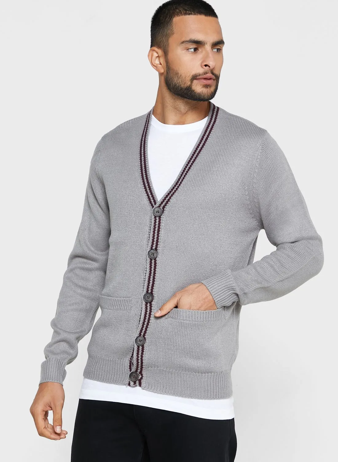 BRAVE SOUL Bravesoul Knitted Cardigan With Ribbed Welt