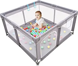 Baby Playpen, Large Baby Playard, Playpen for Babies with Gate Indoor & Outdoor Kids Activity Center, Sturdy Safety Play Yard with Soft Breathable Mesh