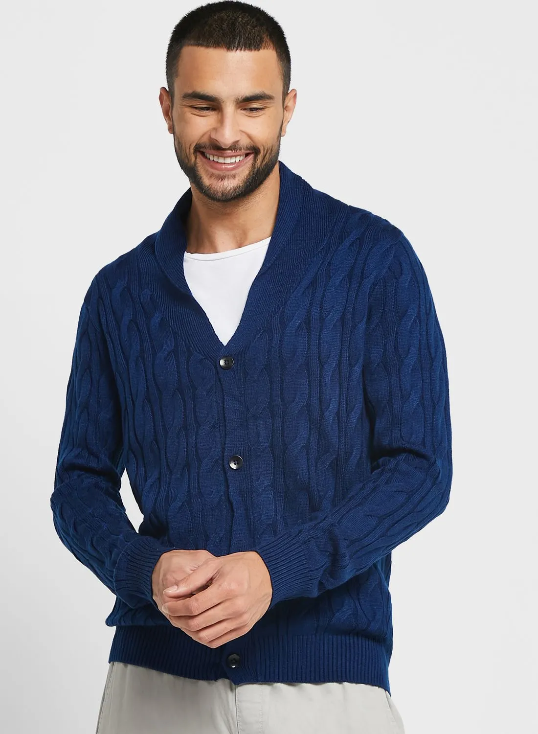 Robert Wood Cable Knit Button Cardigan