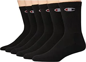 Champion mens Double Dry Moisture Wicking Champion Logo 6-pack Crew Socks Casual Sock (pack of 6)