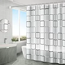 SKY-TOUCH Transparent Square Printed Shower Curtain with Anti-mold Grid PEVA Waterproof 180 x 200 cm
