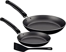 Tramontina 3 Piece Frying Pan Set, 22cm + 28cm + Spatula | 2 Aliminium nonstick frying pans + Nylon spatula.