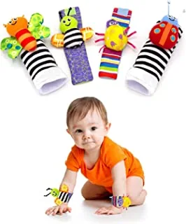 ألعاب جوارب معصم خشخشة للأطفال الرضع من SKY-TOUCH 4 قطع ، خشخيشات معصم ومكتشفات للقدم للأولاد أو البنات ، ألعاب 0-3-6-12 شهرًا
