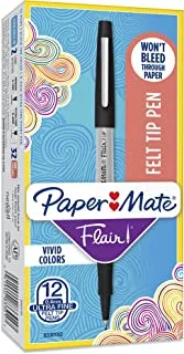 Paper Mate Flair Felt Tip Pens, Ultra Fine Point (0.4mm), Black, 12 Count