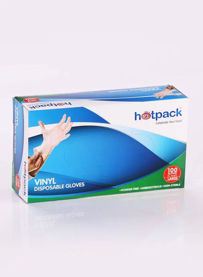 Hotpack 100-Pieces Powder Free Vinyl Gloves White Large