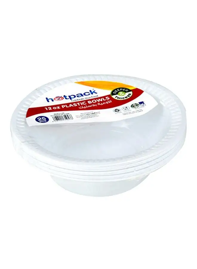 Hotpack 25-Piece Disposable Plastic Bowls White