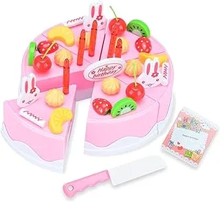 Mumoo Bear Kitchen Fun Cutting DIY Birthday Cake Toy with Candles Cutting Knife 38 Piece Set, Pink