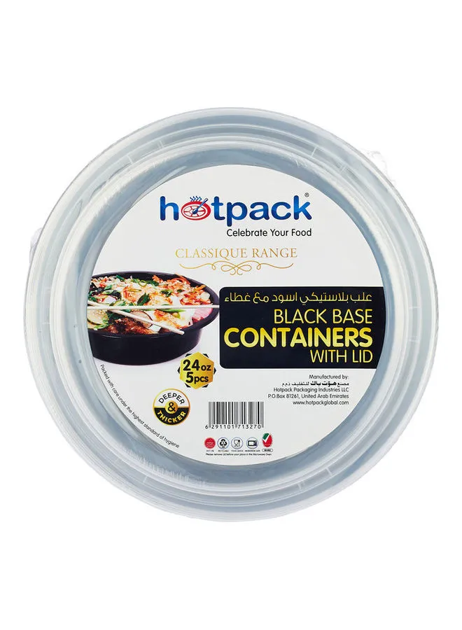 Hotpack 5-Piece Base Round Container With Lids Black/White
