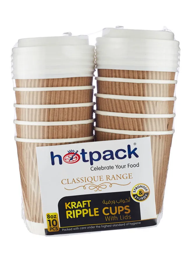 Hotpack 10-Piece Kraft Ripple Cup With Lid Set Brown/White