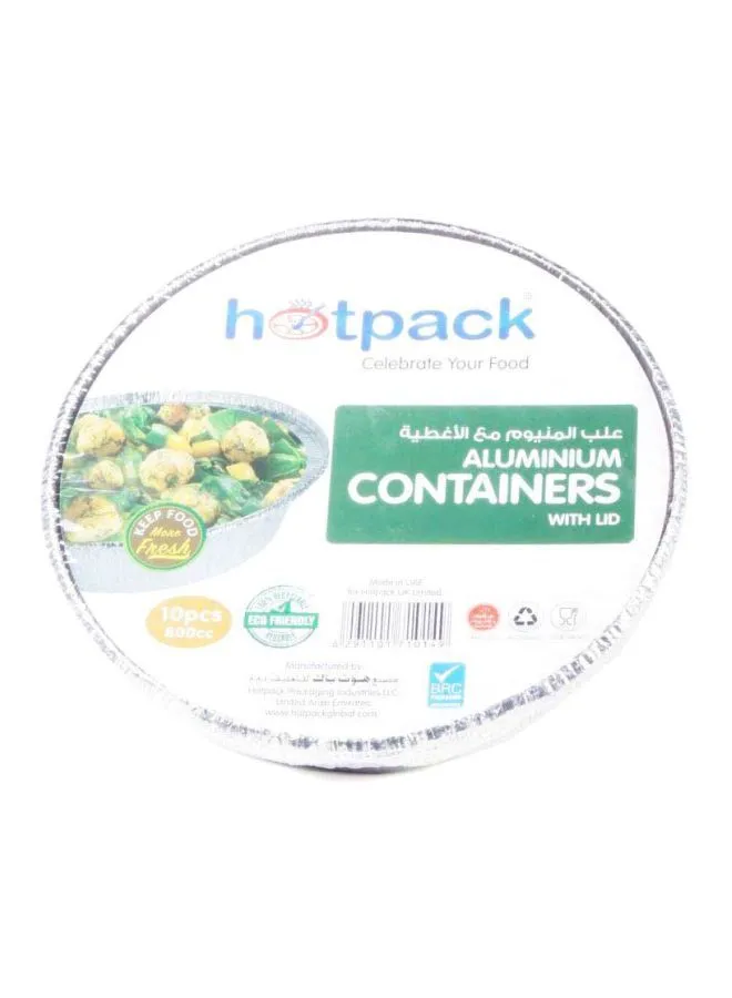 Hotpack 10-Piece Foil Round Shape Container With Lid Set Silver 800ml