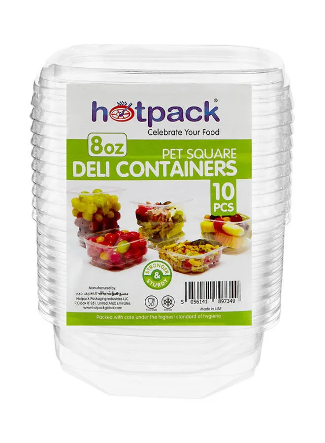 Hotpack 10-Piece Pet Square Deli Containers with Lid Clear